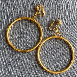 Large Gold Tone Hoop Clip-On Earrings | Statement Circle Dangle | Vintage Style